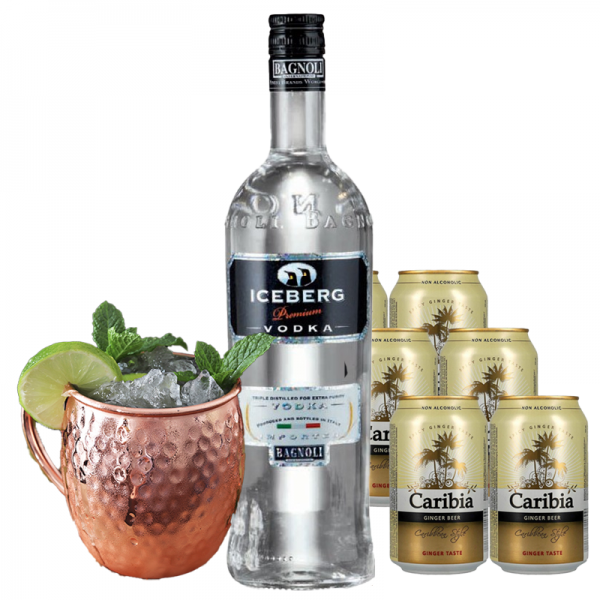 Moscow Mule Iceberg Pack: Vodka Iceberg Premium 1 Litro + 6 Caribia Ginger Beer cl33